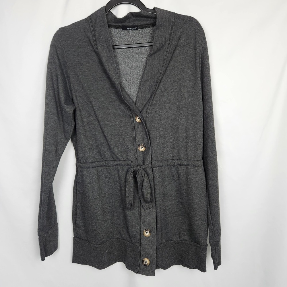 LA Made‎ Womens Cardigan Gray Lightweight Tie Front Button Down Size Medium
